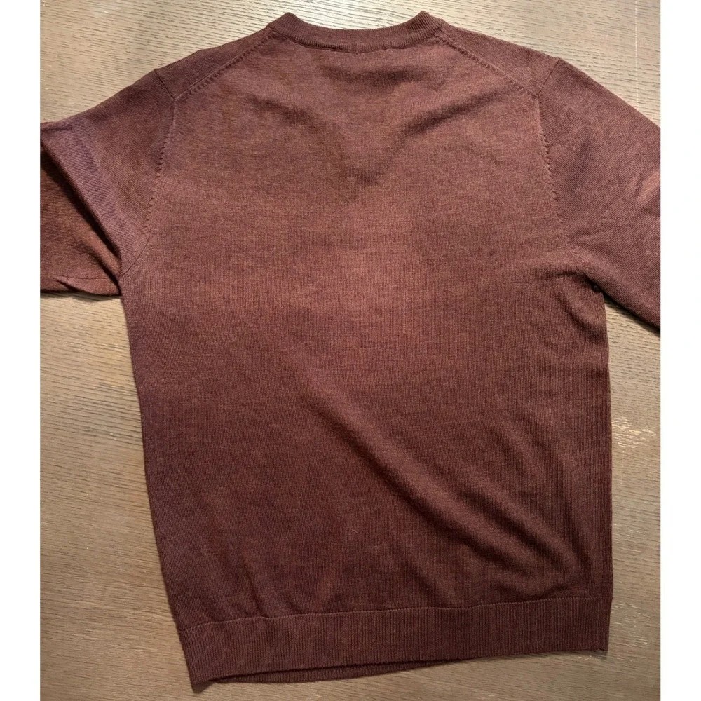 Turnbury Mens Extra Fine Merino Wool V-Neck Sweater Brown Heather Size M